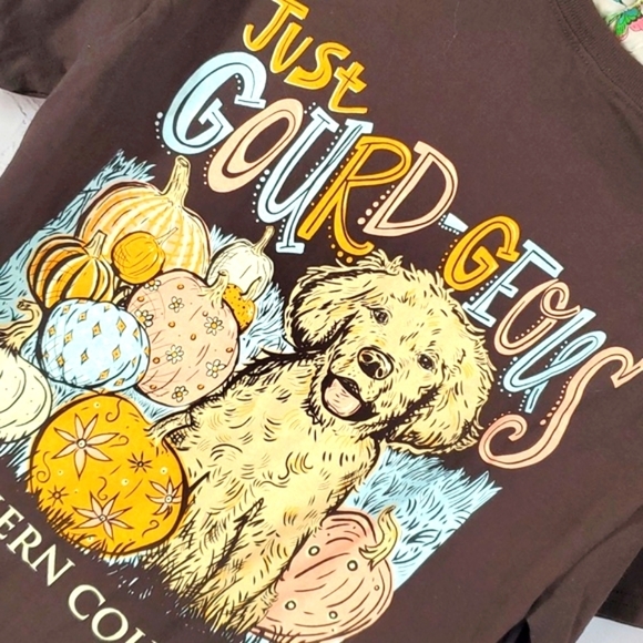 Southern Couture Labrador Retreiver Doodle Dog Fall Pumpkin Print Brown Tee Sz M - Picture 8 of 13
